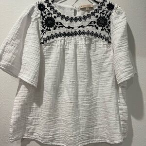 Philosophy White Blouse with Black Embroidery